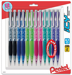 Pentel ICY Razzle-Dazzle Mechanical Pencil, 0.7mm, Assorted Barrels, Color May Vary, Pack of 12