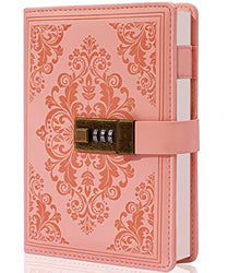 CAGIE Lock Diary for Women Journal with Lock Personal Locking Diary for Girls Refillable Vintage Journal for Writing Sercets Lockable Gift Notebook with Instrction, 5.5" x 7.8", Pink