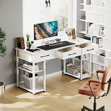 ODK 47" Office Computer Desk: Home Table with Drawers Wood Storage Shelves, Modern Work Writing Desk, White + White Leg