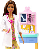Barbie Pediatrician Playset, Brunette Doll (12-In/30.40-cm), Exam Table, X-Ray, Stethoscope, Tool, Clip Board, Patient Doll, Teddy Bear, Great Gift for Ages 3 Years Old & Up