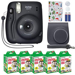 Fujifilm Instax Mini 11 Instant Camera + MiniMate Accessory Bundle & Compatible Custom Case + Fuji Instax Film Value Pack (50 Sheets) Flamingo Designer Photo Album (Charcoal Gray, Standard Packaging)