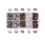 Pandahall 1 Box (about 525pcs) 9x4mm Mixed Color Iron Flower Bead Caps, 10g/compartment