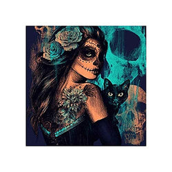 AMEMNY DIY 5D Halloween Diamond Painting Kits for Adult Painting by Number Kit Round Drill Embroidery Cross Stitch Skull Girl Diamond Painting Set for Home Wall Decor (12"x16"inch)