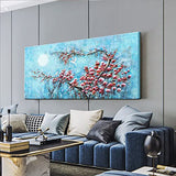 Canvas Wall Art for Living Room Traditional Chinese Painting Hand Painted Blossom And Bird Canvas Wall Art Modern Light Blue Landscape Oil Painting Artworks for Bedroom Bathroom Kitchen Wall Décor Ready to Hang 20*40 inches