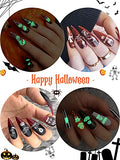 EBANKU 9 Sheets Halloween Nail Stickers Grow in The Dark Nail Decals Luminous Temporary Halloween Nail Art Stickers Pumpkin Skull Witch Spooky Design Nail Stickers for Women Girl, Self Adhesive