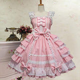 Forthery Women Layered Lace-up Gothic Princess Cosplay Sweet Lolita Dress(Pink,S)