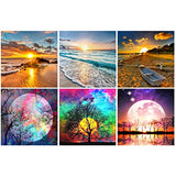 6 Pack 5D DIY Full Drill Diamond Painting Kits, Round Crystal Rhinestone Adults Diamond Painting Beach Picture for Home Decoration Moon(Cross-Stitch Patterns 12x12inch)