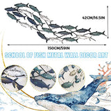 SUN RDPP Metal Fish Wall Decor, Aqua Theme Metal Wall Sculpture Marine Decor for Home Garden Bedroom,150X42cm…