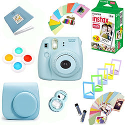 Fujifilm Instax Mini 8 Film Camera (Blue) + Instax Mini Film (20 Shots) + Protective Camera Case + Selfie Lens + Filters + Frames Decorative Design Kit