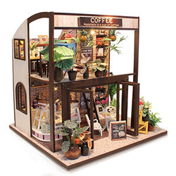 GuDoQi DIY Miniature Dollhouse Kit, Mini Dollhouse with Furniture and Music, Tiny House Building Kit, DIY Miniature Kits to Build, Time of Coffee