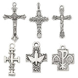 Korlon 30 Pcs Crosses Charms Antique Silver Cross Crucifix Pendants Jewelry Findings for DIY