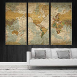World Map Push Pin Wall Art by Sami Eymur | 3 Piece Multi Panel X-Large Hanging Canvas Print for Home Decor | Track Your Travels with This Vintage Looking Map | Framed & Ready to Hang, 3 Size ...
