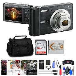 Sony Cyber-Shot DSC-W800 Digital Camera (Black) (DSCW800/B) + Case + 64GB Card + Card Reader + Flex Tripod + Memory Wallet + Cleaning Kit
