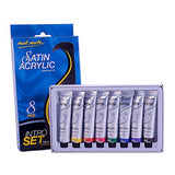 Mont Marte Premium Satin Acrylic Intro Set, 8 Piece, 0.6oz (18ml) Tubes, Semi-Matte Finish, Suitable for Most Surfaces