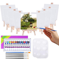 Mini Canvas and Easel, Cridoz 47 Pieces Mini Canvas Painting Set Includes 4x4 Inches Primed Canvas, Mini Easel, Acrylic Paint, Paintbrushes and Palette for Kids Artists Art Party
