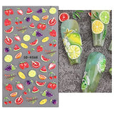 JMEOWIO 3D Embossed Fruit Strawberry Lemon Nail Art Stickers Decals Self-Adhesive Pegatinas Uñas 5D Spring Summer Nail Supplies Nail Art Design Decoration Accessories 4 Sheets