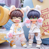Doll Clothes Hair Accessories + Printed T-Shirt + cat Paws + Pants + cat Tail for BODY9,ob11,Molly ,gsc,1/12bjd Dolls Clothing Set (suit1)