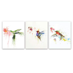 Kairne Watercolors Hummingbird Canvas Wall Art Butterfly Print Bird Poster Room Picture Decor Set of 3 Unframed 8x10 Inch