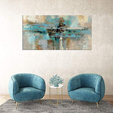 DZL Art A74750 Canvas Prints Abstract Wall Art Print Paintings Blue and Brown Stretched Canvas Wooden Framed for Living Room Bedroom and Office Home Decor Artwork