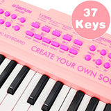 Vimzone Kids Piano Keyboard, 37Keys Multi-Function Musical Instrument Piano Toy, Electronic Keyboard for 2 3 4 5 Years Old Toddlers Children Beginner (Pink)