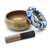 Dhyana House Tibetan Meditation Singing Bowl Set With Mallet,Ring Slik Cushion and Large Travel Box for Yoga, Healing, Reiki, Zen, Relaxation, Chakra and Music Handmade in Nepal (5 Inch, Blue)