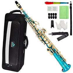 EastRock Bb Soprano Saxophone Straight Sax Instruments for Beginners Students Intermediate Players with Carrying Case,Mouthpiece,Pads,Reed,Cleaning kit,neck Strap,White Gloves(Lake Blue)