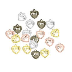 MagiDeal LOVE on the Heart Charms - 20x18mm - Metal Antique Bronze, Silver, Gold, Rose gold Colors,