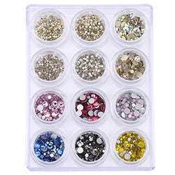 Loose Round Flatback Glass Crystal Rhinestones Set for Glitter Nails Art Decorations Mix Size 9