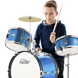 Eastar Kids Drum Set 16 inch 3-Piece, Junior Drum Set Kit with Throne, Cymbal, Pedal & Drumsticks,Metallic Blue (EDS-280Bu)