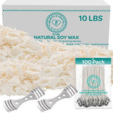 Hearts and Crafts Soy Candle Wax and Wicks for DIY Candle Making, All-Natural - 10lb Bag with 100ct 6" Pre-Waxed Candle Wicks, 2 Centering Device