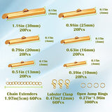 EuTengHao 540Pcs Slider Clasp Kit, Beading Tube Slide Cord Ends Slide Tube End Bar with Lobster Clasp Chain Extender Jewelry Finding Kit for Beading Necklace Bracelet Jewelry Making (6 Sizes, Gold)