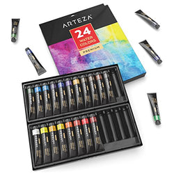 ARTEZA Watercolor Paint, Set of 24 Colors/Tubes (24x12ml/0.74oz) with Storage Box, Rich Pigments,