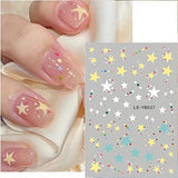 6Sheets Star & Heart Nail Art Stickers Decals Nail Decorations Black Pink Yellow Blue Star Heart Designs 3D Self-Adhesive Stick On Nails for Women Girls (Star&Heart)