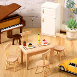Doll House Furniture Miniature 1/12 Scale Accessories Dollhouse Table and Chairs Miniature Wooden Table Miniature Plates Tableware for Dollhouse Kitchen Food Decoration Accessories
