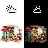 ROBOTIME DIY Dollhouse Kit Miniature Coffee House Kits with Accessories and Furniture Best Birthday Gifts for Her