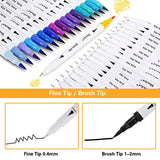 Dual Tip Brush Markers Pen 60 Colors, Fine and Brush Tip Colored Dual Pens for Coloring Books, Drawing, Bullet Journal, Planner, School Art Projects