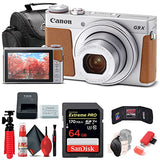 Canon PowerShot G9 X Mark II Digital Camera (Silver) (1718C001) + 64GB Memory Card + Card Reader + Deluxe Soft Bag + Flex Tripod + Hand Strap + Memory Wallet + Cleaning Kit (Renewed)