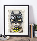 Bat Cat Super Hero Vintage Upcycled Dictionary Art Print - 8x10 inches