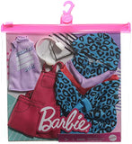 Barbie Fashions 2-Pack Clothing Set, 2 Outfits Doll Include Animal-Print Hoodie Dress, Graphic Top, Red Overalls & 2 Accessories, Guft for Kids 3 to 8 Years Old