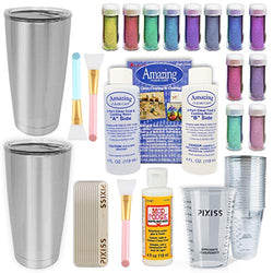 Epoxy Tumblers Kit with Glitter for Tumblers, Includes Amazing Clear Cast Epoxy for Tumblers, Silicone Epoxy Resin Brushes, Glitter for Tumblers, Mod Podge, Epoxy Tumbler Supplies