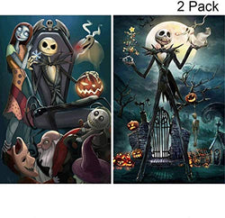 Diamond Painting Rhinestone Embroidery Crafts Home Wall Decoration Gifts 2 Packs of 5D Full Diamond Painting kit Halloween Skull Jack and Sally Children and Adults Preferred Size: 15.7 X11.8inch