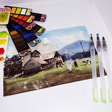Artsy Watercolor Paint Set - 42 Assorted Colors with 3 Brushes - Perfect Foldable Watercolor Field Sketch Set for Outdoor Painting -Travel Pocket Watercolor Kit