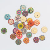 Mahaohao Mixed Random Flower Painting Round 2 Holes Decorative Wood Wooden Buttons for Sewing