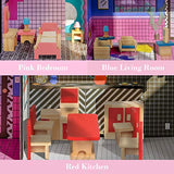 NextX Kids Dollhouse, Pretend Play Toddler Wooden Toys for Girls