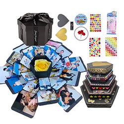 Explosion Gift Box DIY Photo Album Scrapbook for Birthday Anniversary Wedding Proposal,Hexagon Black (Hexagonal Box& Fun Cards &DIY kit)