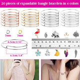 300Pcs Expandable Bangle Bracelets with Charms, Flasoo 20Pcs Bangles for Jewelry Making with 30Pcs Jewelry Charms, 50Pcs Charm Pendants, 200Pcs Jump Rings for DIY Craft