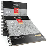 ARTEZA 9X12" Gray Toned Sketch Pad, Pack of 2, 100 Sheets (80lb/118 gsm), Spiral-Bound, 50 Sheets