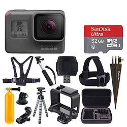 GoPro HERO6 Black + SanDisk Ultra 32GB Micro SDHC Memory Card + Hard Case + Chest Strap Mount +