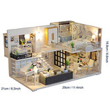 DIY Dollhouse Miniature Kit with Furniture, 3D Wooden Dollhouse Kit Plus Dust Proof & LED Light & Music Movement, 1:24 Scale Creative Room Toys Miniature Dolls House Kit