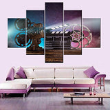 5 Piece Canvas Wall Art Vintage Film Clapper Paintings for Living Room Purple Movie Projector Picture Old Cinema Artwork Modern House Decor HD Prints Framed Gallery-Wrapped Ready to Hang(60''Wx 40''H)